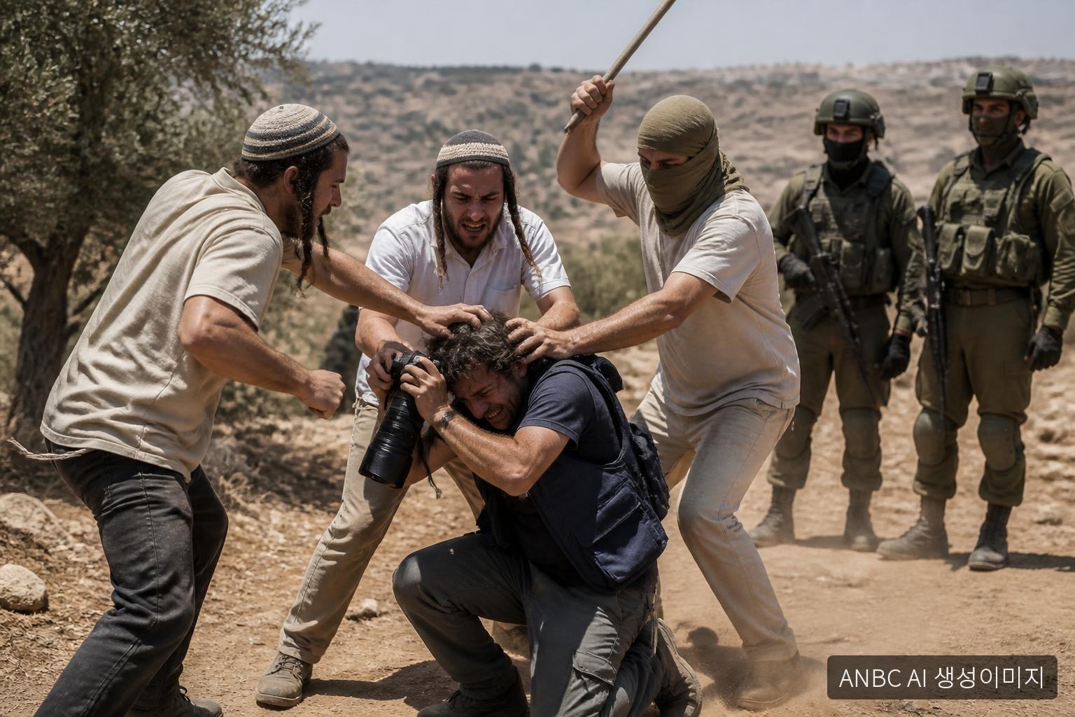 Israeli settlers beat press photographer as soldiers watch in West Bank